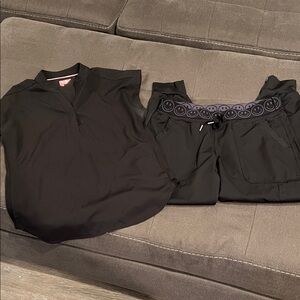 Stylish Black Scrub Set with Smiley Waistband